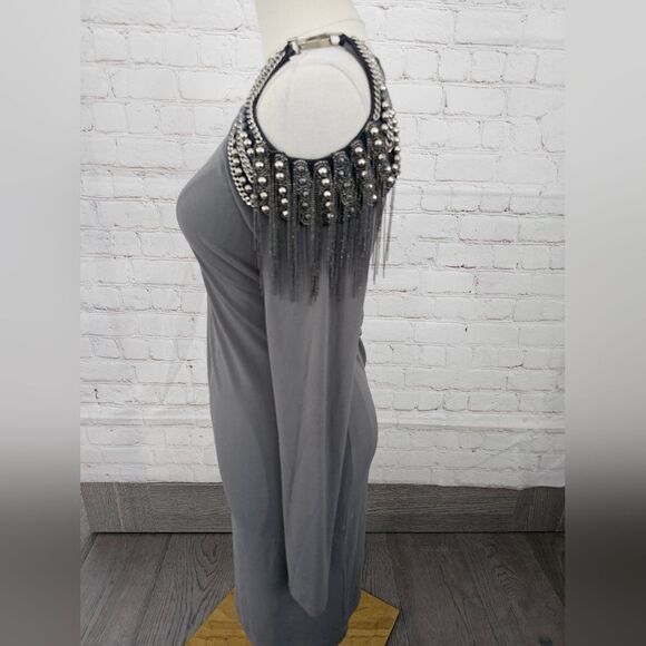 Alice+Olivia Embellished Cutout Shoulder Dress | Gray | Small | EUC - Picture 3 of 16